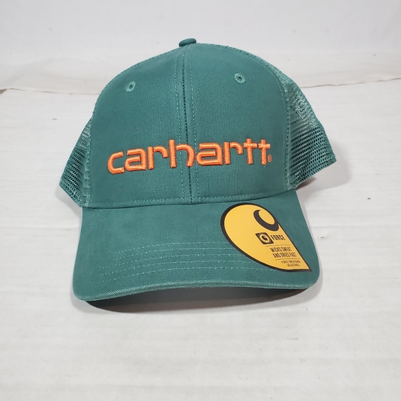 NWT CARHARTT SEA FOAM GREEN LOGO CANVAS TRUCKER BASEBALL MESH ADJUSTABLE HAT CAP - Picture 1 of 5